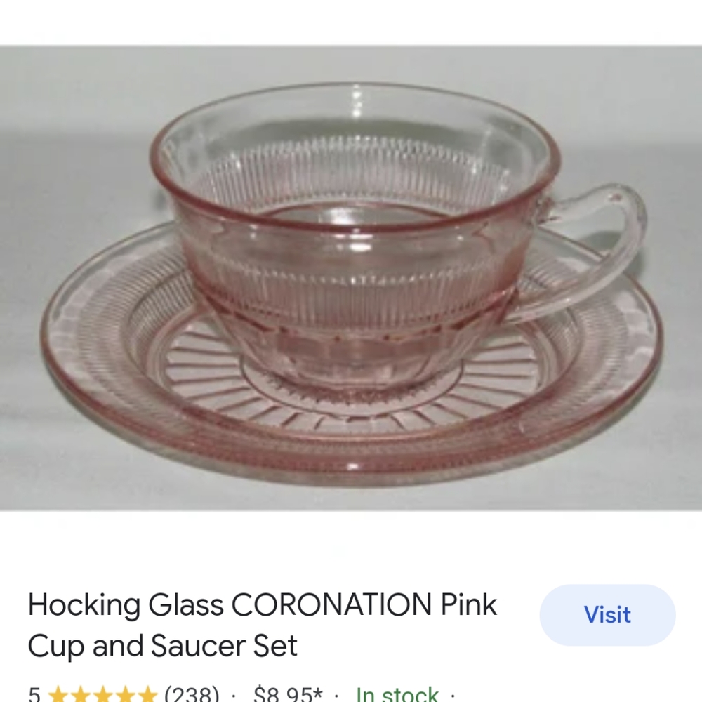 Vintage Hocking Pink Depression Coffee Cups and Saucers